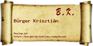 Bürger Krisztián névjegykártya